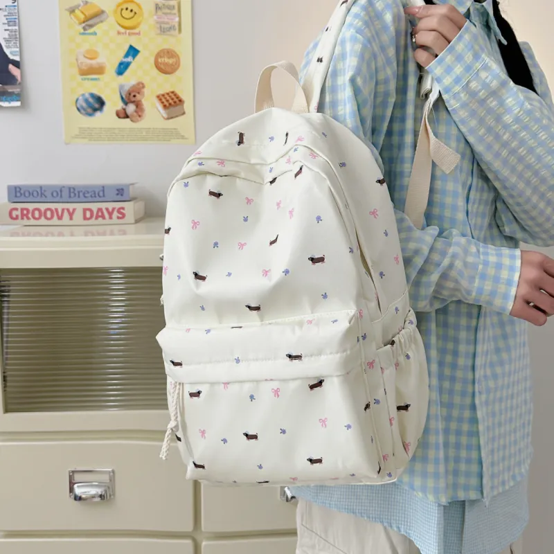 URBAN FOREST Nylon Backpack Unisex Dachshund/Floral Puppy-6