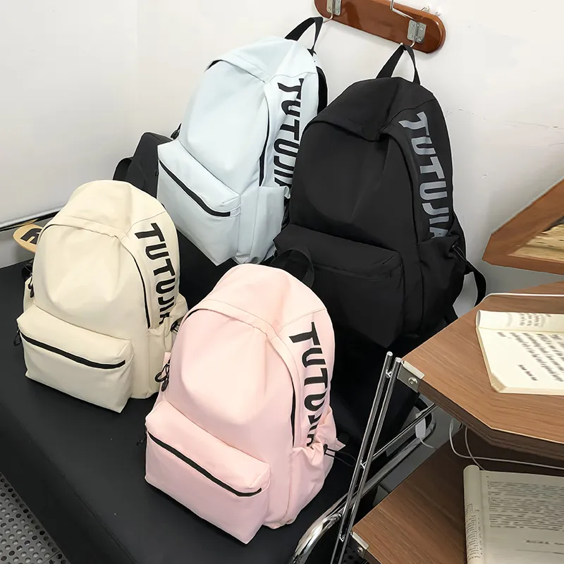 URBAN FOREST Nylon Backpack Unisex White/Black/Blue/Pink-11