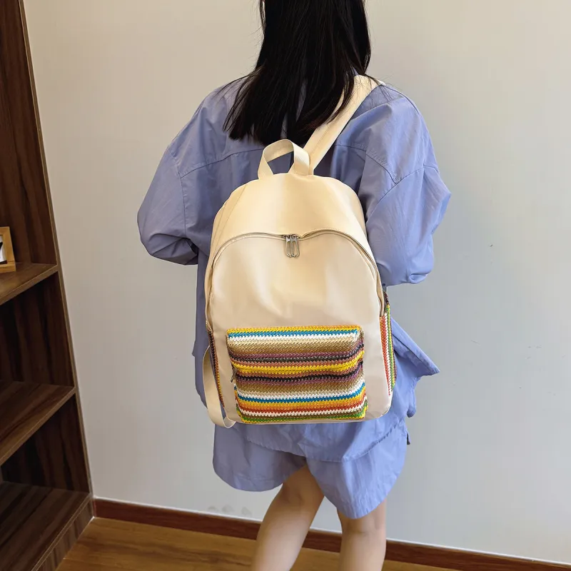 URBAN FOREST Oxford Backpack Regular Unisex Ecru/Black/Green/Pink-5