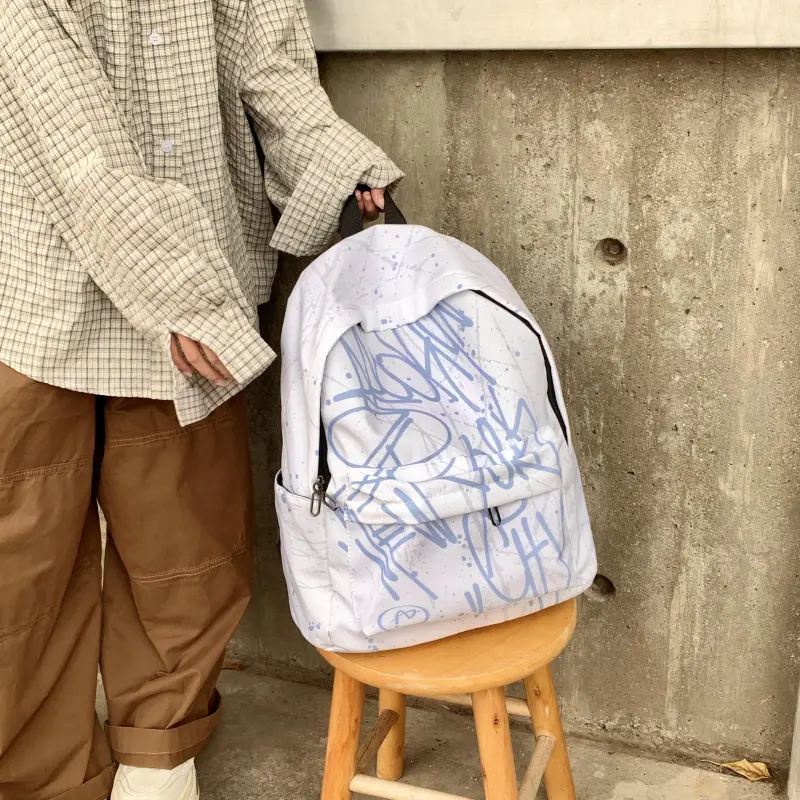 URBAN FOREST Nylon Backpack Unisex Blue/Gray/Pink-4