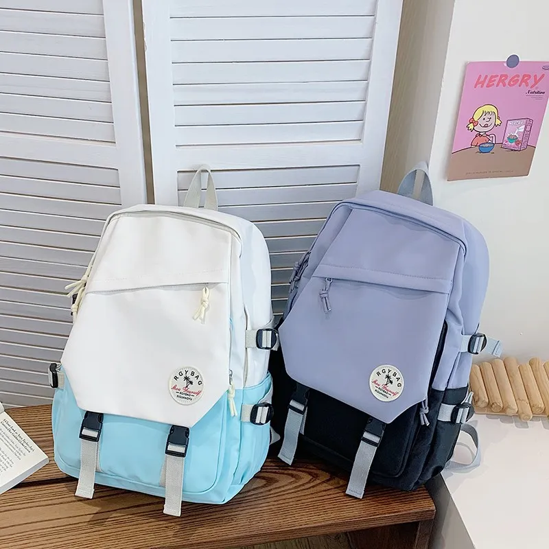 URBAN FOREST Nylon Fabric Backpack Unisex Red/Light Blue/Blue/Dark Blue-9
