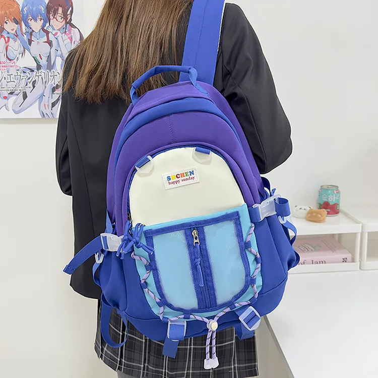 URBAN FOREST Nylon Backpack Unisex Light Yellow/Blue/Black/Pink-9