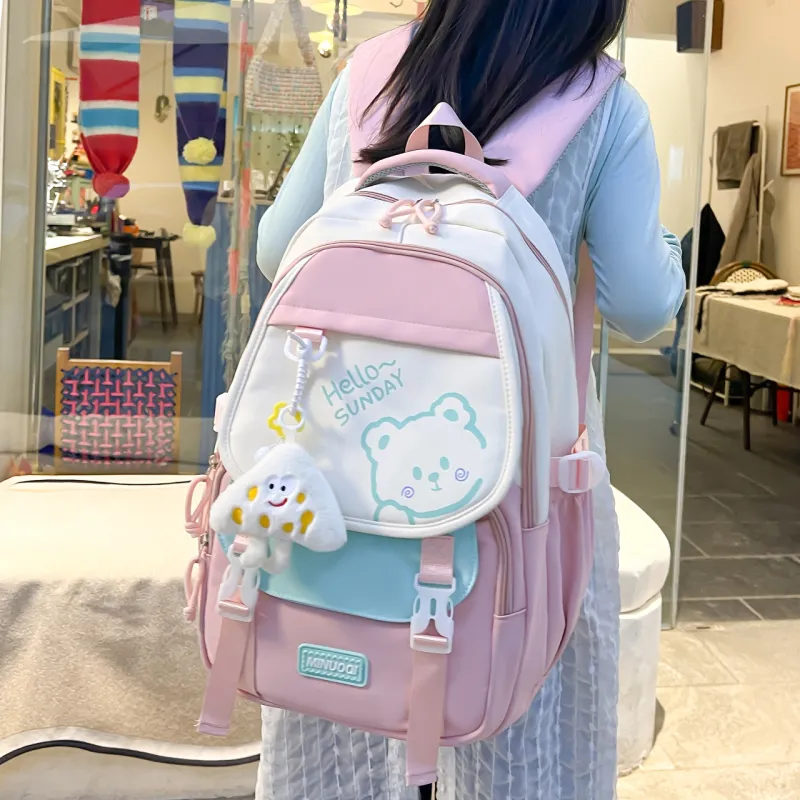 URBAN FOREST Twill Backpack Unisex Black/Pink/Purple/Khaki/Light Green-5