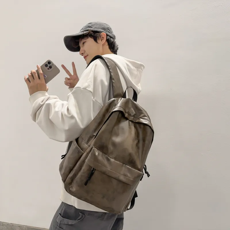 URBAN FOREST PU Backpack Unisex Gray/Blue/Coffee-13