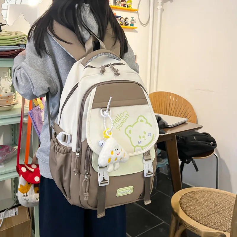 URBAN FOREST Twill Backpack Unisex Black/Pink/Purple/Khaki/Light Green-18