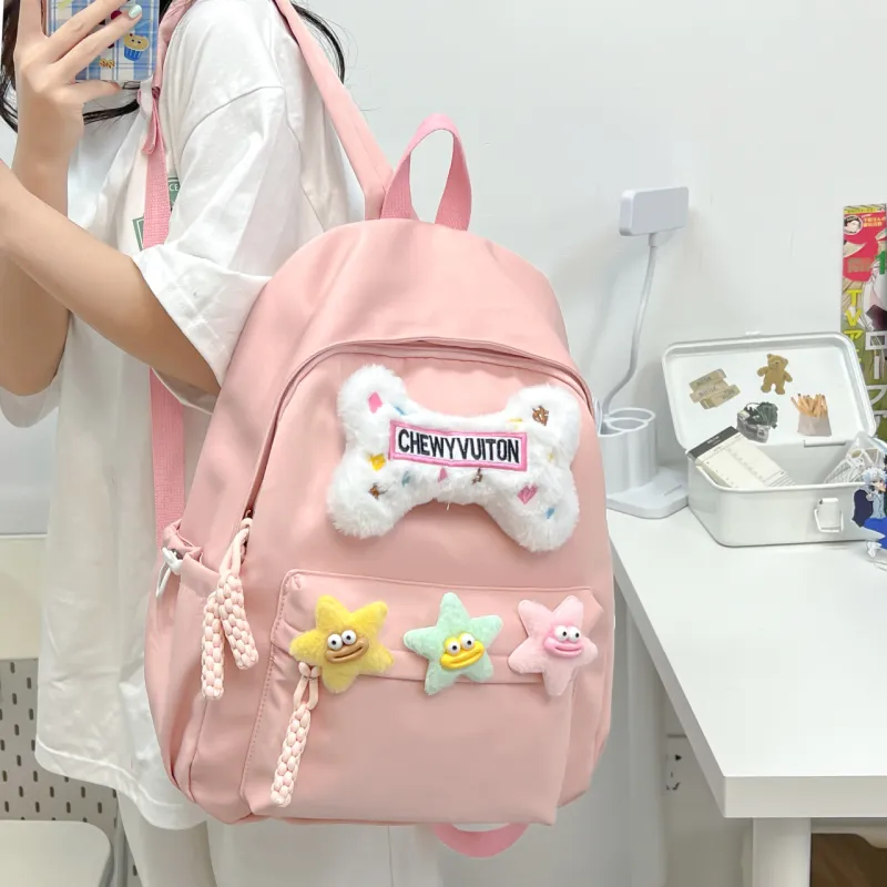 URBAN FOREST Composite Cloth Backpack Unisex Yellow/Pink/Black/Green/White-11