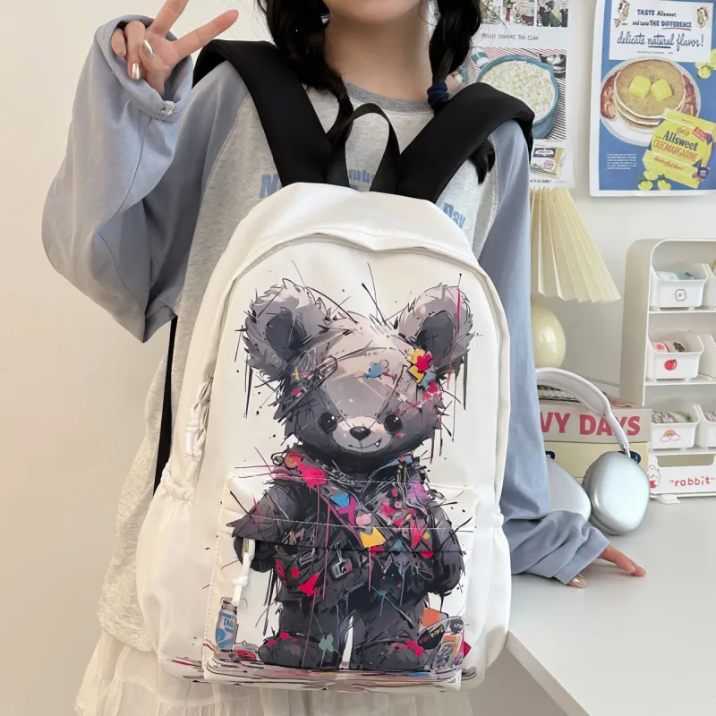 URBAN FOREST Nylon Backpack Unisex Black/White-7