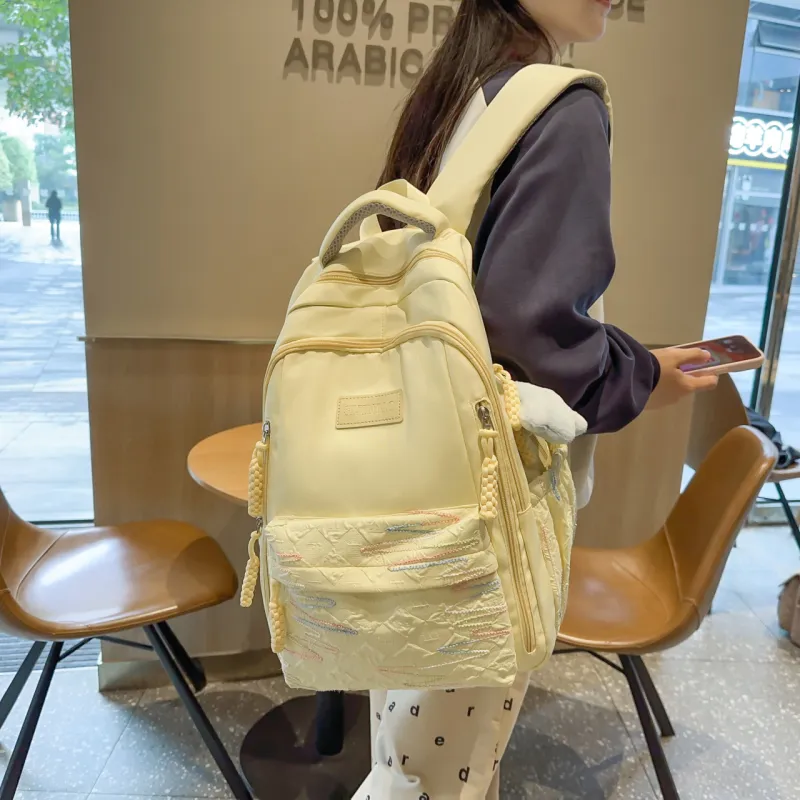 URBAN FOREST Nylon Backpack Unisex White/Black/Red/Yellow/Pink-14