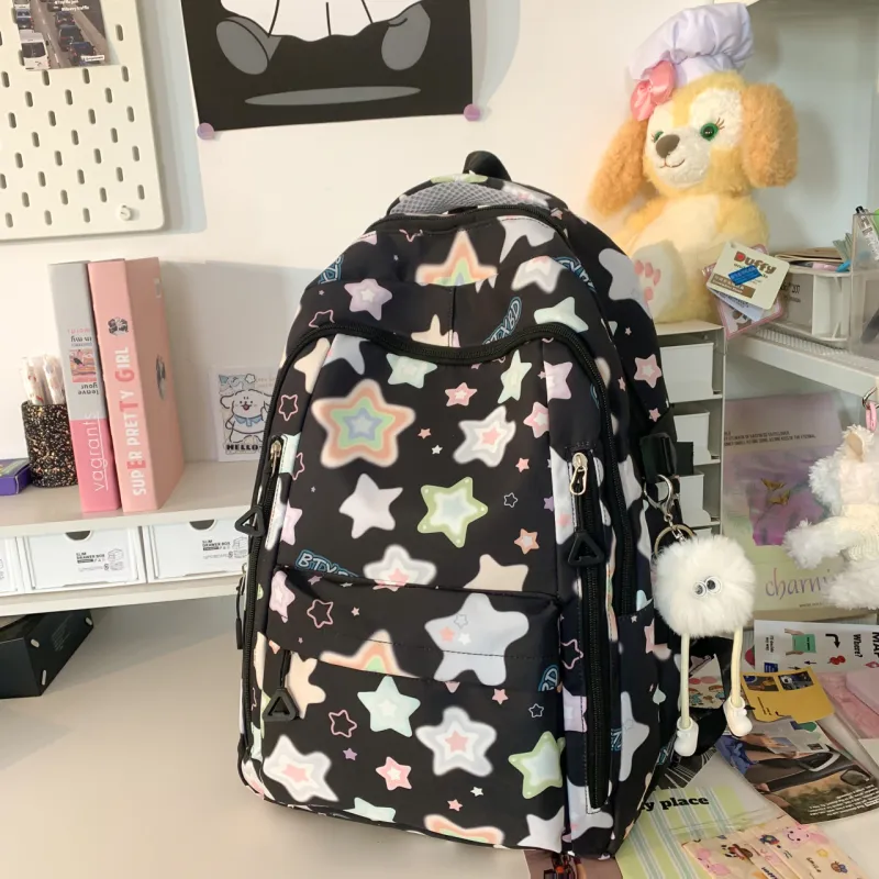 URBAN FOREST Nylon Backpack Regular Unisex Black/Yellow/Pink/White-2