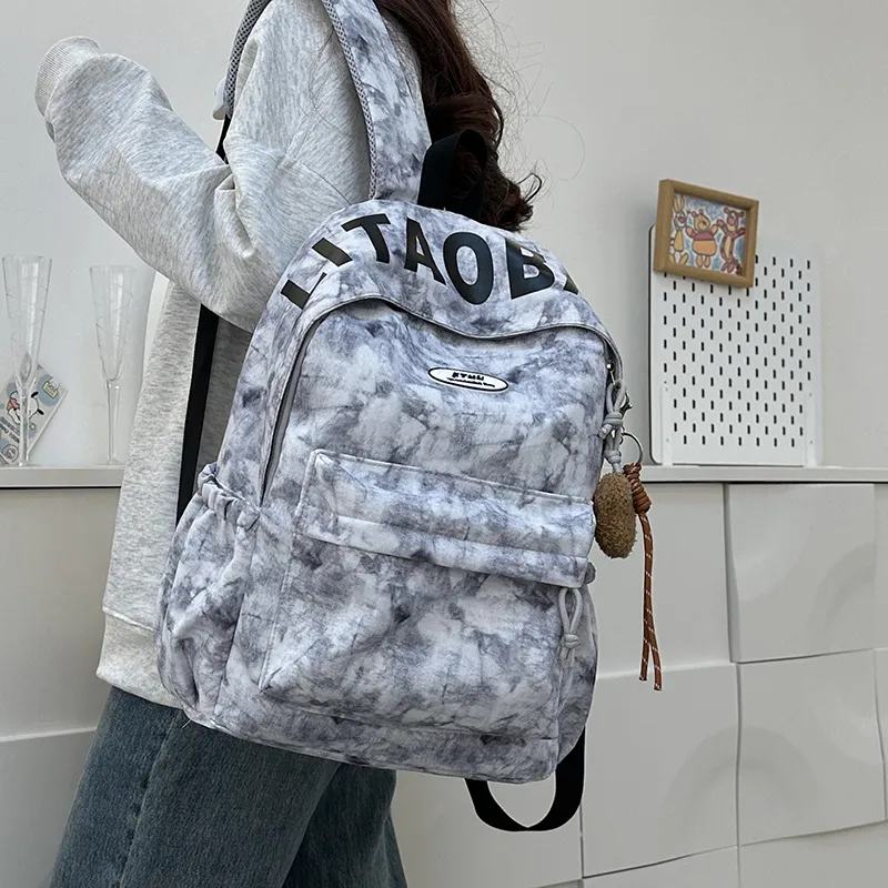 URBAN FOREST Nylon Backpack Unisex White/Black/Burgundy/Green-3