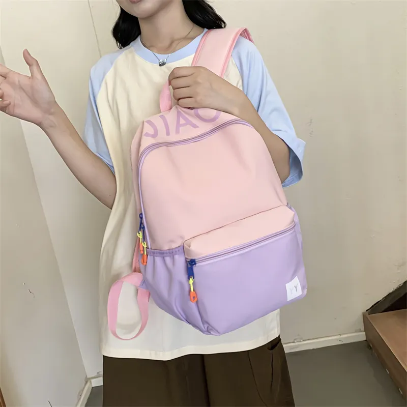 URBAN FOREST Nylon Backpack Unisex Pink & Purple/Pink & Green/Green & Yellow/Blue & Yellow-4