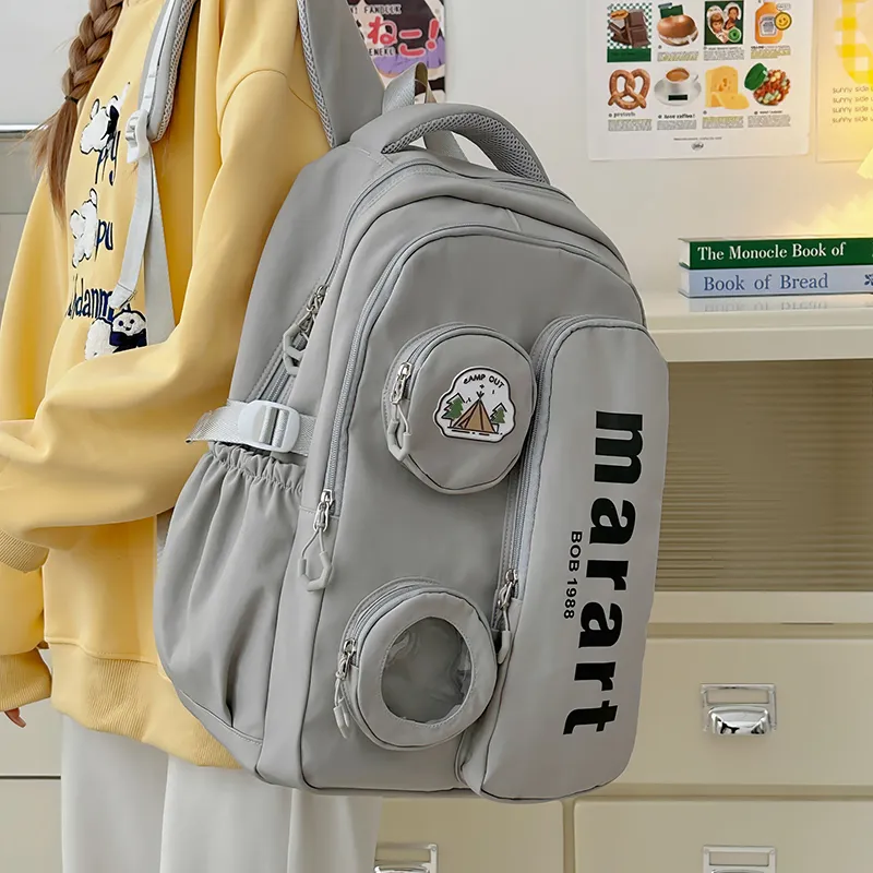 URBAN FOREST Nylon Backpack Regular Unisex Ecru/Light Gray/Black/Yellow/Pink-6