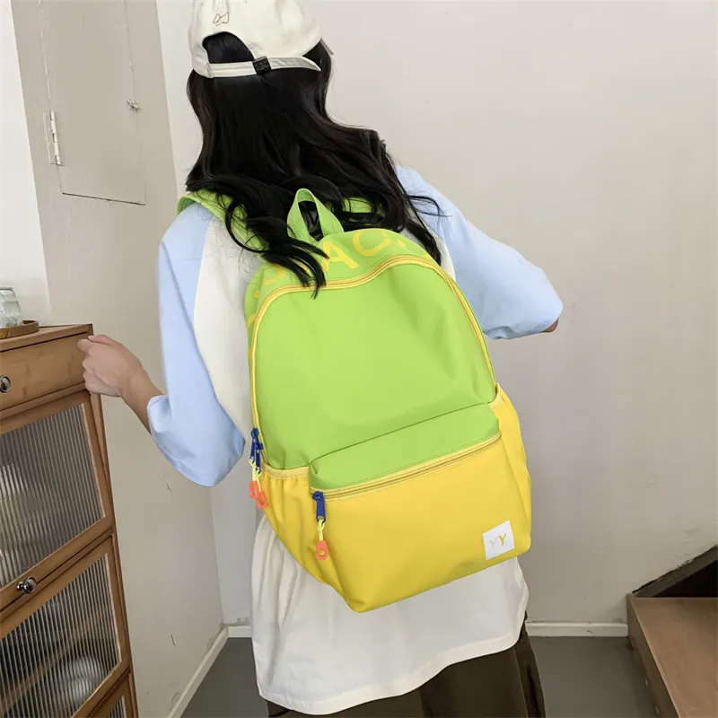 URBAN FOREST Nylon Backpack Unisex Pink & Purple/Pink & Green/Green & Yellow/Blue & Yellow-11