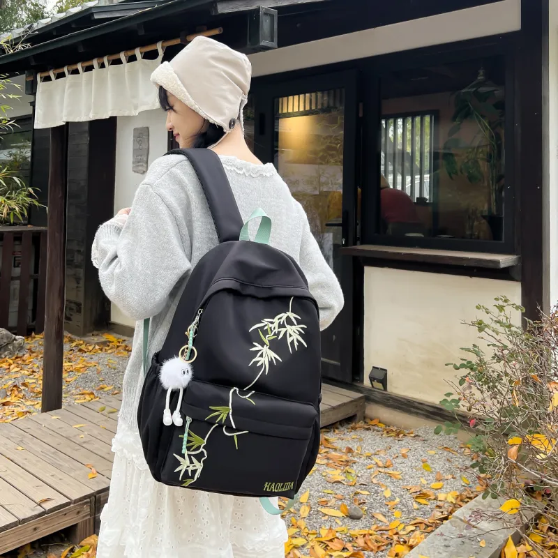 URBAN FOREST Nylon Backpack Unisex Black/White/Khaki-4