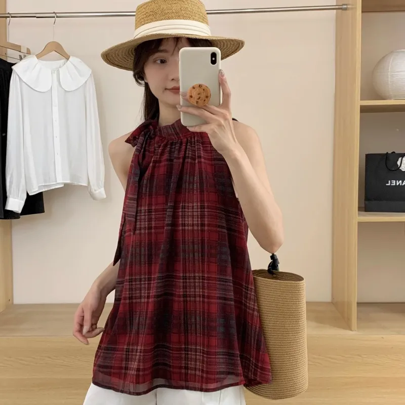 SONDR Tank Tops Women's Red Plaid-3