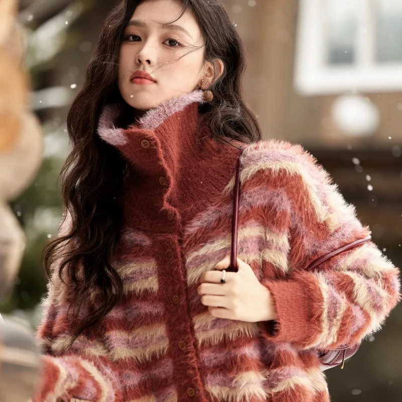 MISHOW Knitwear Women's Vintage Red Purple-2