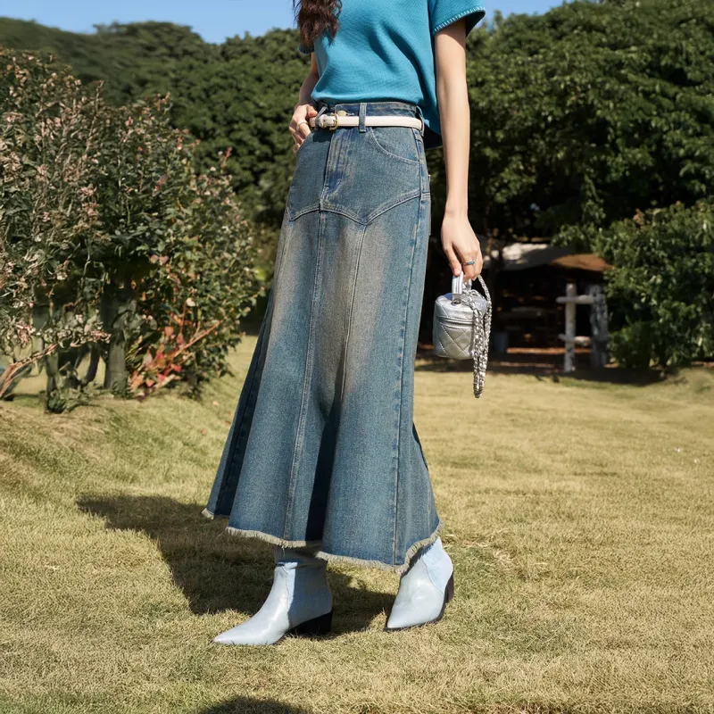 MISHOW Denim Long Skirt Women's Vintage Blue-2