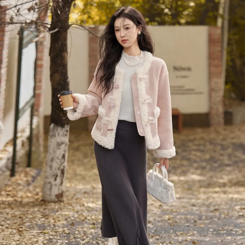 MISHOW Velvet-feel Coat Women's Pink-3