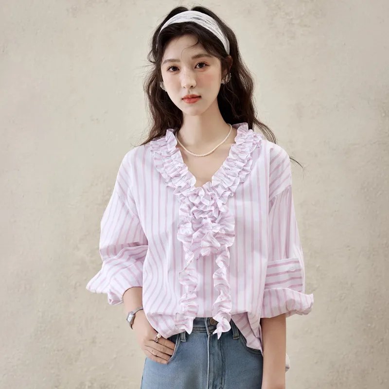 MISHOW Shirt Women's Pink Stripes-3