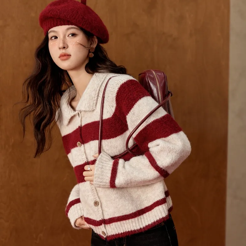 MISHOW Knitwear Women's Red Stripe-4