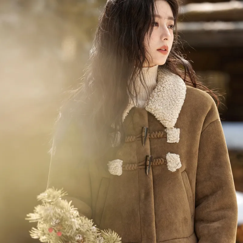 MISHOW Velvet-feel Coat Women's Tea Coffee Color-3