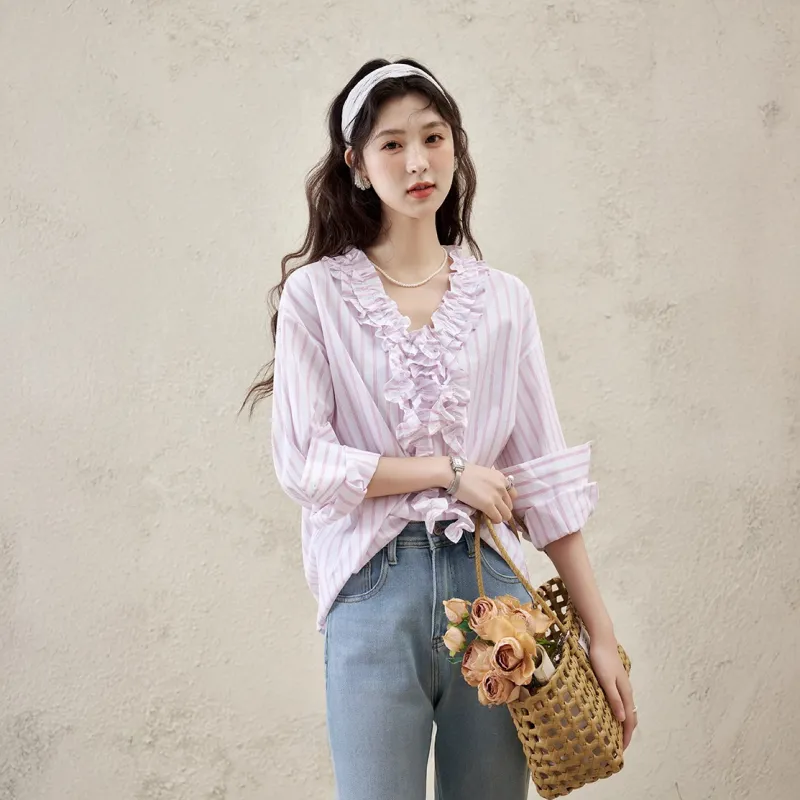 MISHOW Shirt Women's Pink Stripes-2