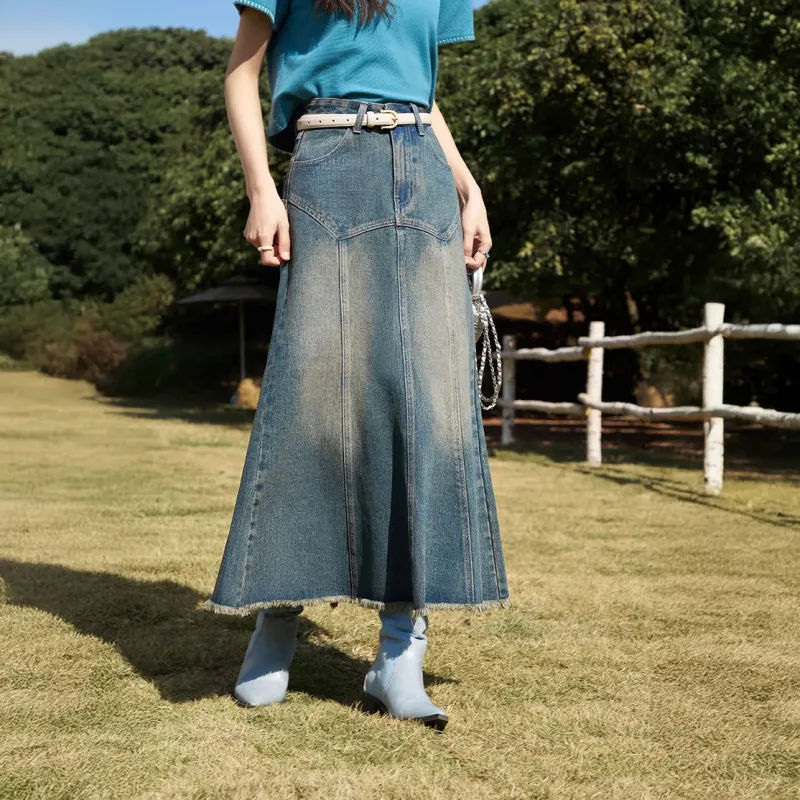 MISHOW Denim Long Skirt Women's Vintage Blue-1