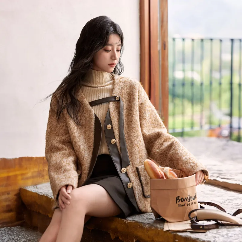 MISHOW Velvet feel Coat Women's Cocoa Yellow-4