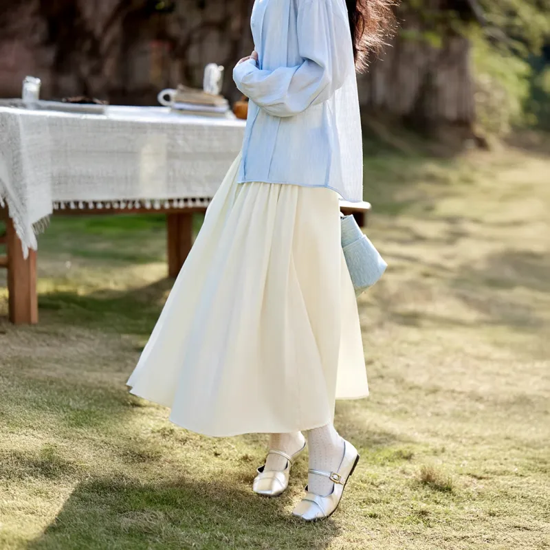 MISHOW Casual Long Skirts Women's Creamy Apricot-1