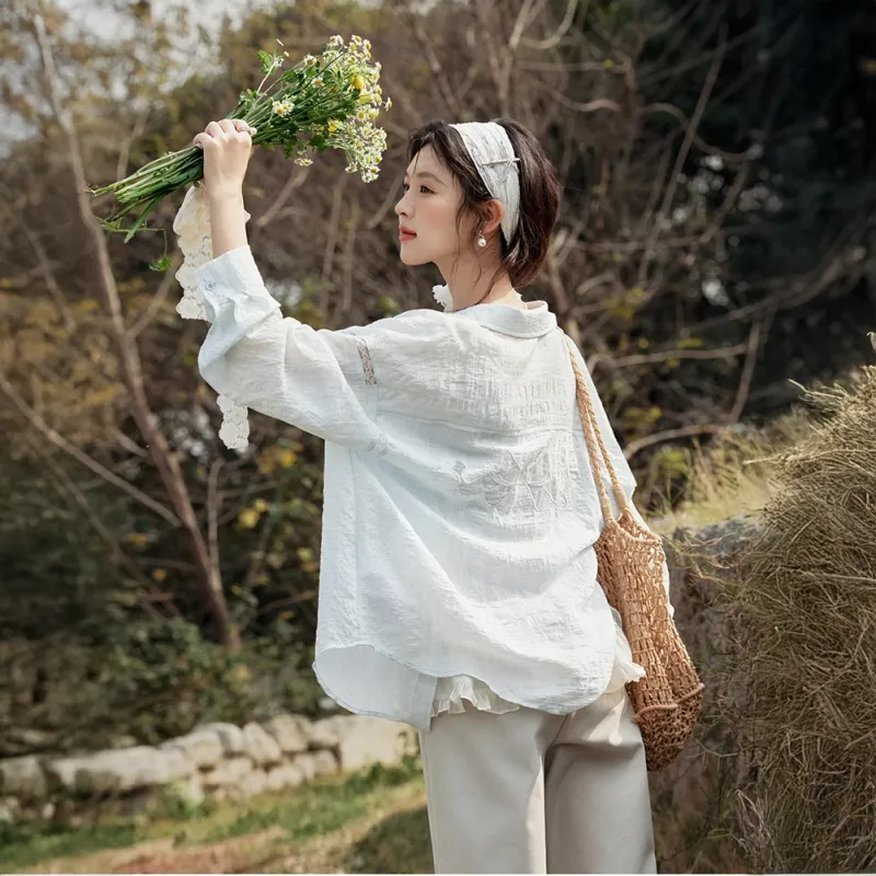 MISHOW Chiffon Shirt Women's Milk Blue-2