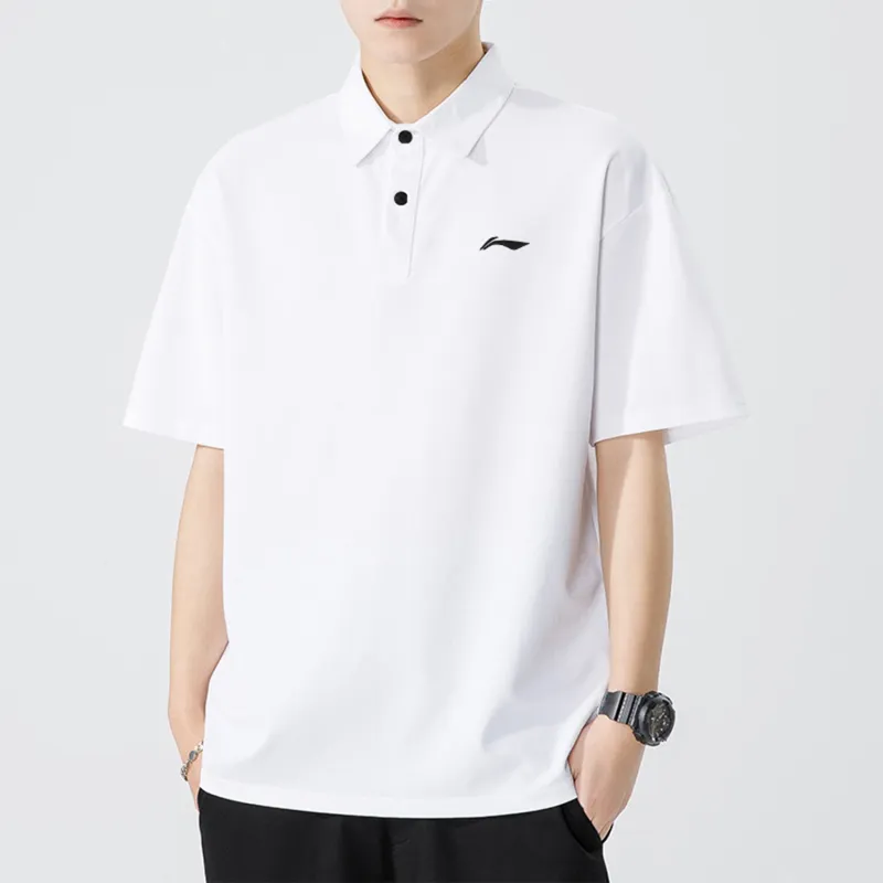 LiNing Table Tennis Series Casual Sportswear Men's White Short Sleeved Shirt+Gray Shorts-2