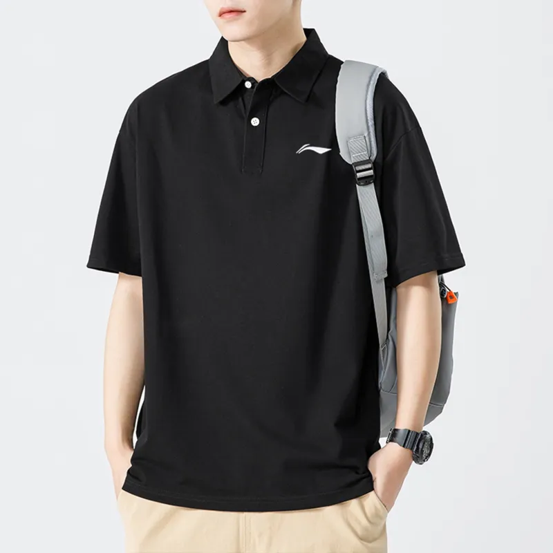 LiNing Table Tennis Series Casual Sportswear Men's Black Short Sleeved Shirt+Black Shorts-2