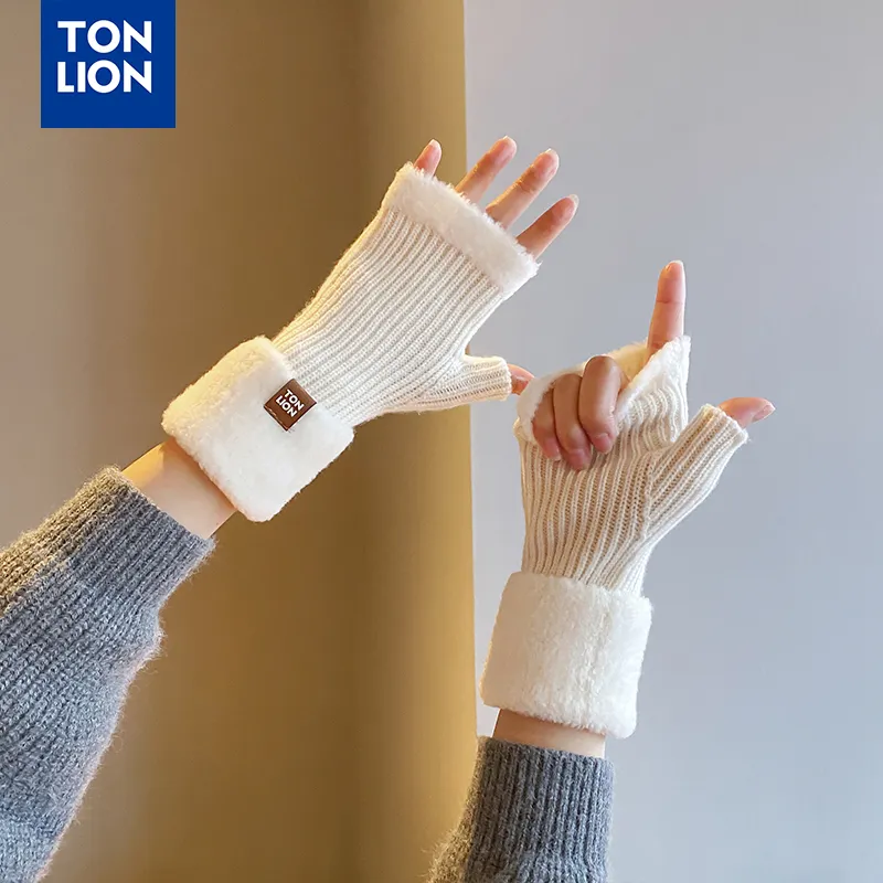 Tonlion Sheep Wool Knit Gloves Women's-3