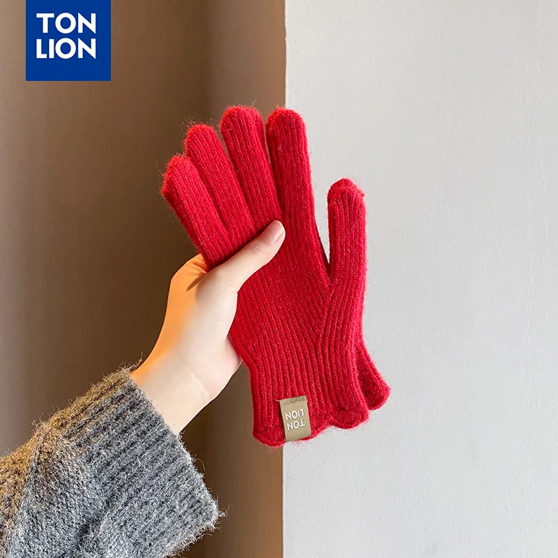 Tonlion Acrylic Knit Gloves Women's-17