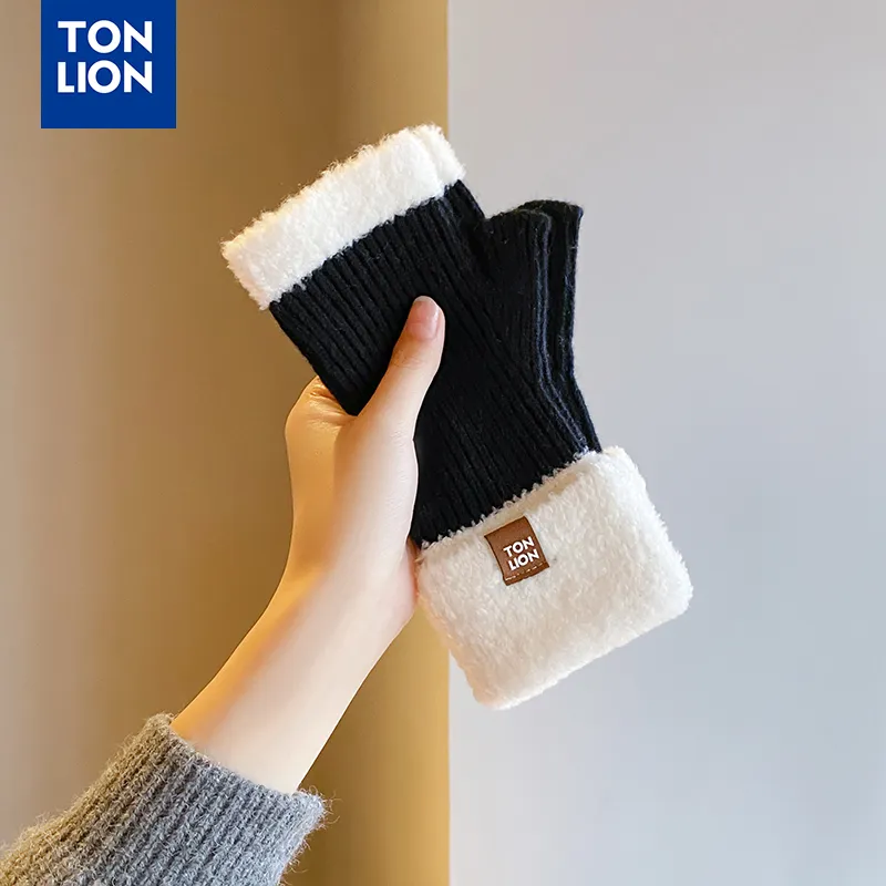 Tonlion Sheep Wool Knit Gloves Women's-19