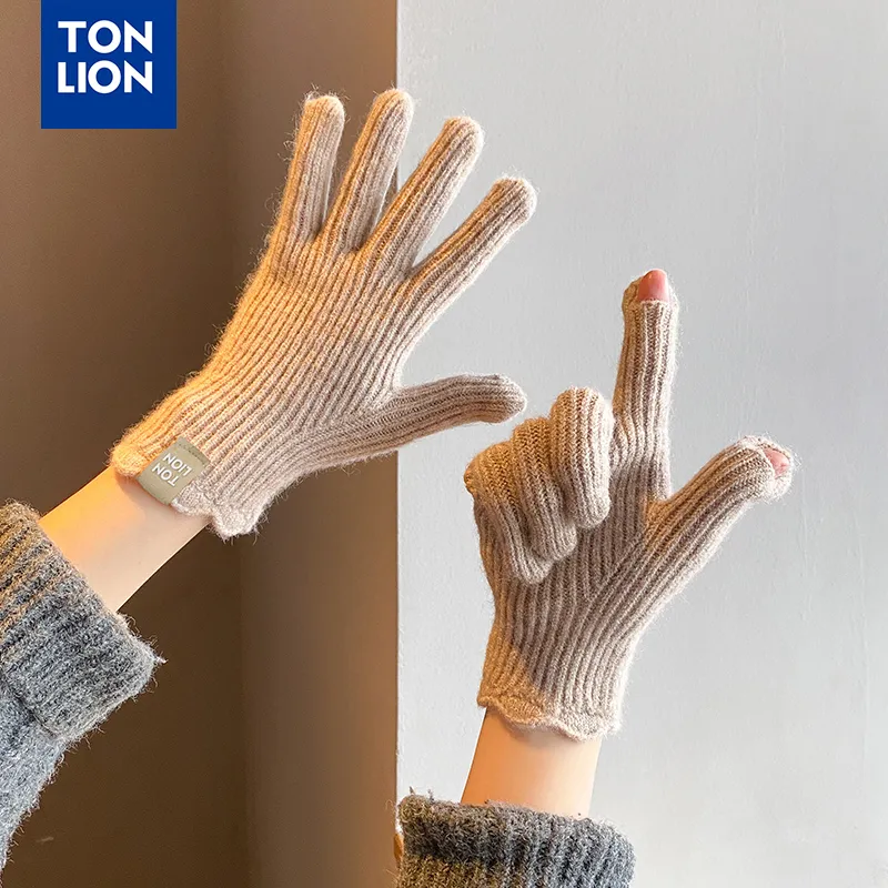 Tonlion Acrylic Knit Gloves Women's-9