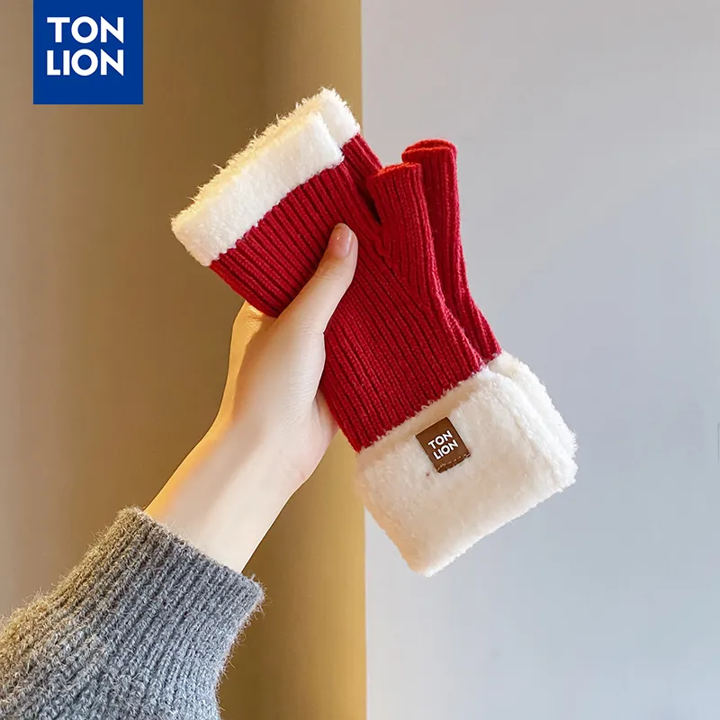 Tonlion Sheep Wool Knit Gloves Women's-15