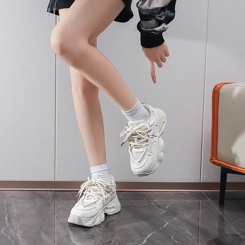 YUZHAOLIN Anti Slip And Wear Resistant Height Increasing Low Top Chunky Sneakers Women's-5