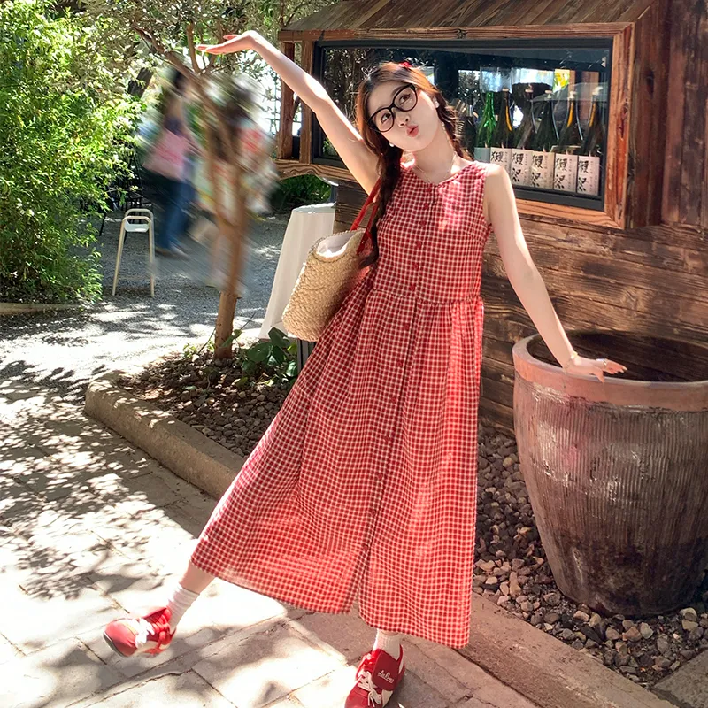 SUSANSAN Slip Dresses Women's Red Plaid-5