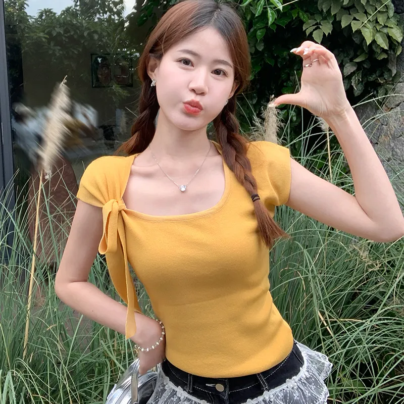 SUSANSAN Thin Super Stylish Knitted Fabric Short Sleeved 2025 Women's-4