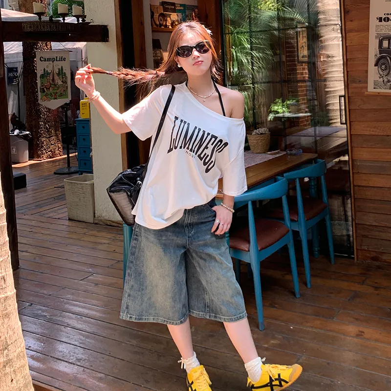 SUSANSAN Drop Shoulder Sleeve T Shirt Women's-3