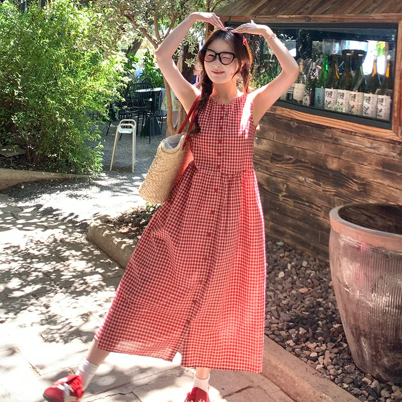 SUSANSAN Slip Dresses Women's Red Plaid-1