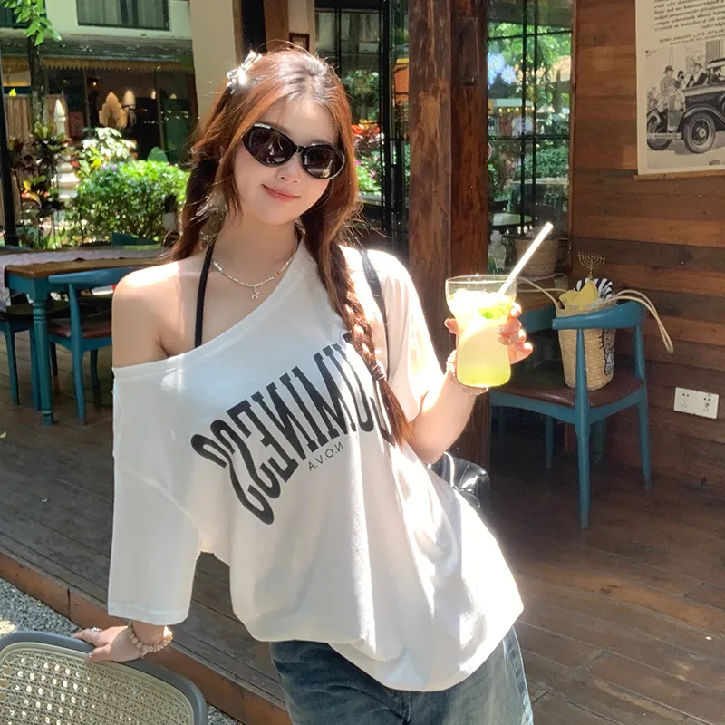 SUSANSAN Drop Shoulder Sleeve T Shirt Women's-2