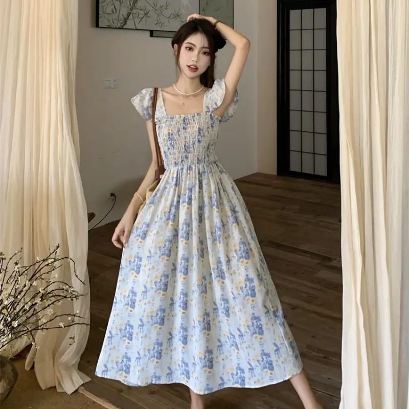 GOSO Sleeveless Dresses Women's Light Blue Floral-4