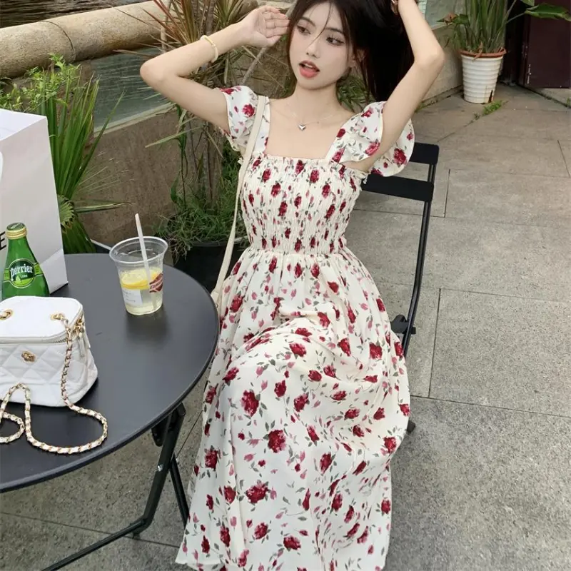 GOSO Slip Dresses Women's Apricot With Red Floral-2