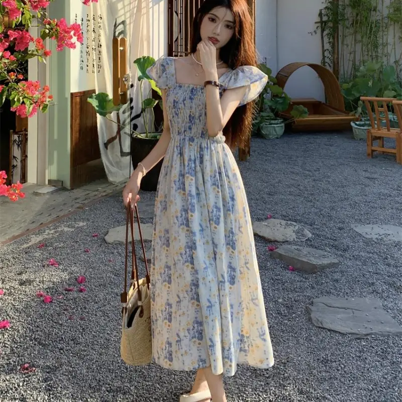 GOSO Sleeveless Dresses Women's Light Blue Floral-3