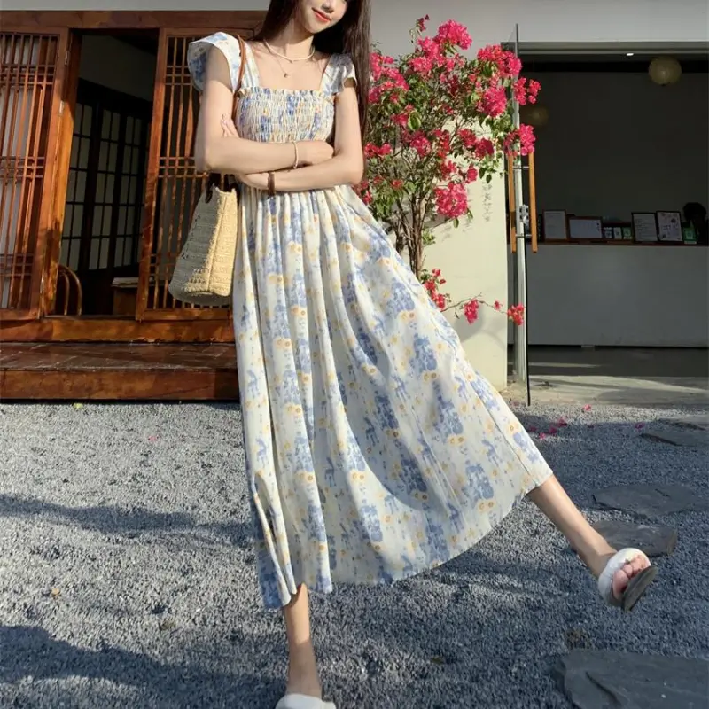 GOSO Sleeveless Dresses Women's Light Blue Floral-5