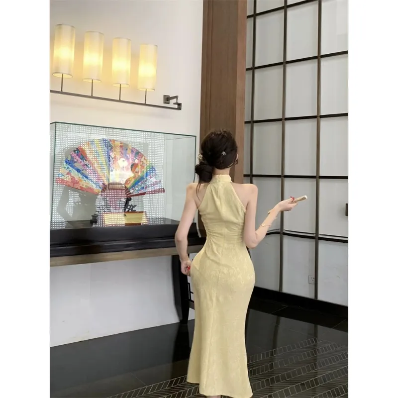 GOSO Sleeveless Dresses Women's Light Yellow-4