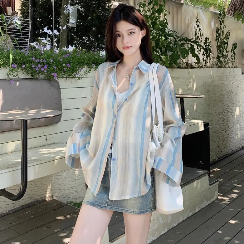 GOSO Shirts Women's Blue Vintage Stripes Shirt-5