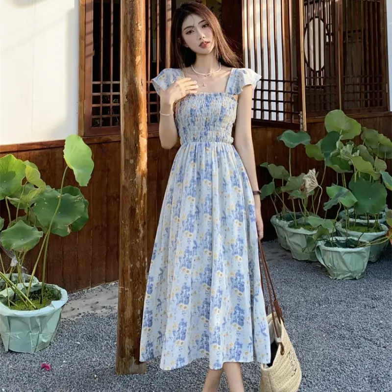GOSO Sleeveless Dresses Women's Light Blue Floral-2